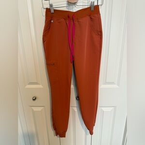 Figs Womens Zamora High Waisted Jogger Scrub Pants Sunset Orange  XS Limited Ed